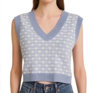 Blue and White Diamond Knit Vest